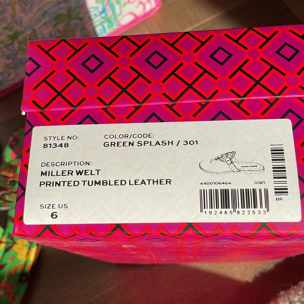 New! In box RARE Tory Burch Miller Welt Sandal in Green Splash Size 6 - Picture 3 of 4